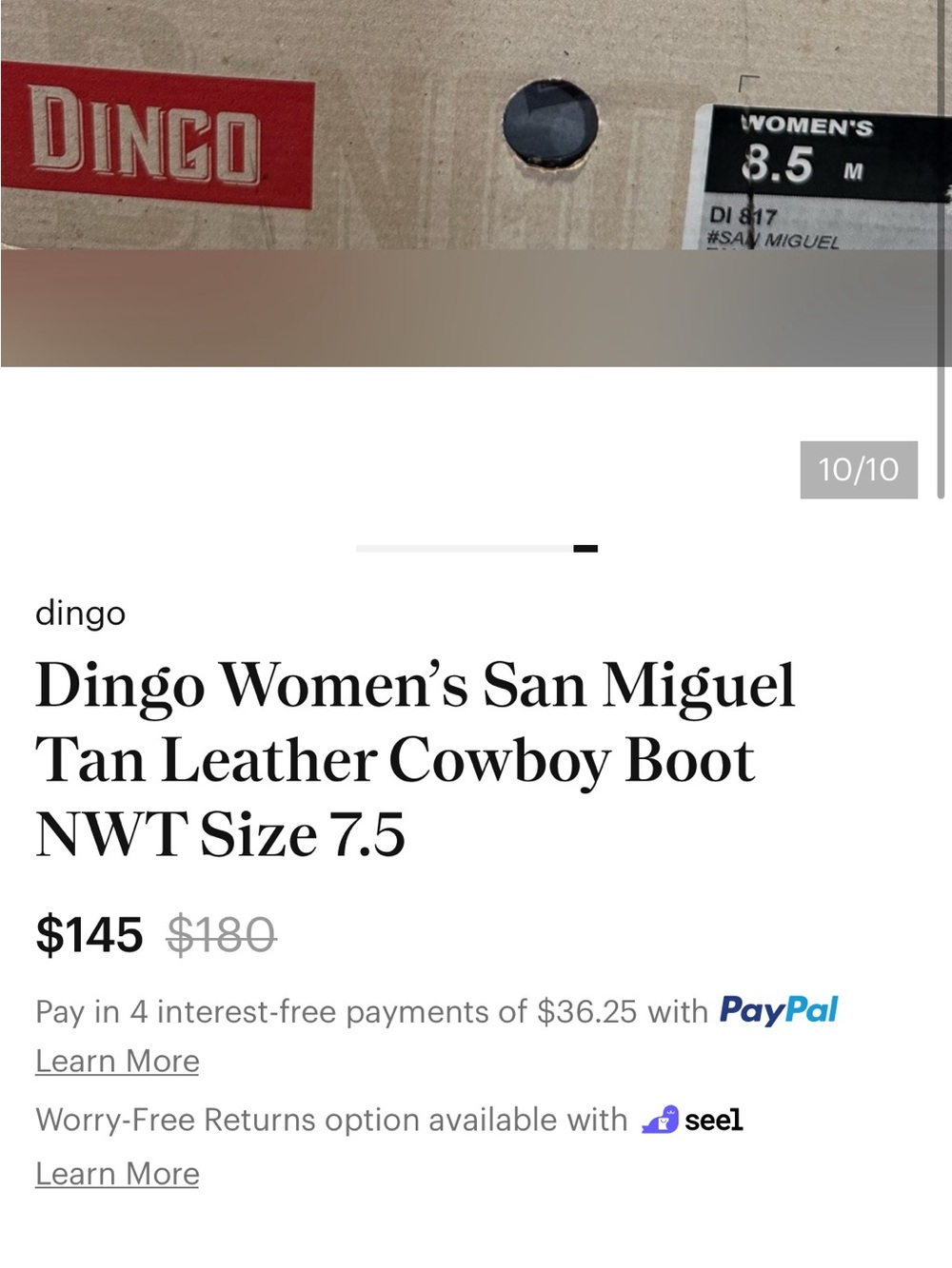 Dingo Women’s Tan Brown San Miguel Leather Cowboy Boots NWT Size 7.5 - Picture 11 of 11